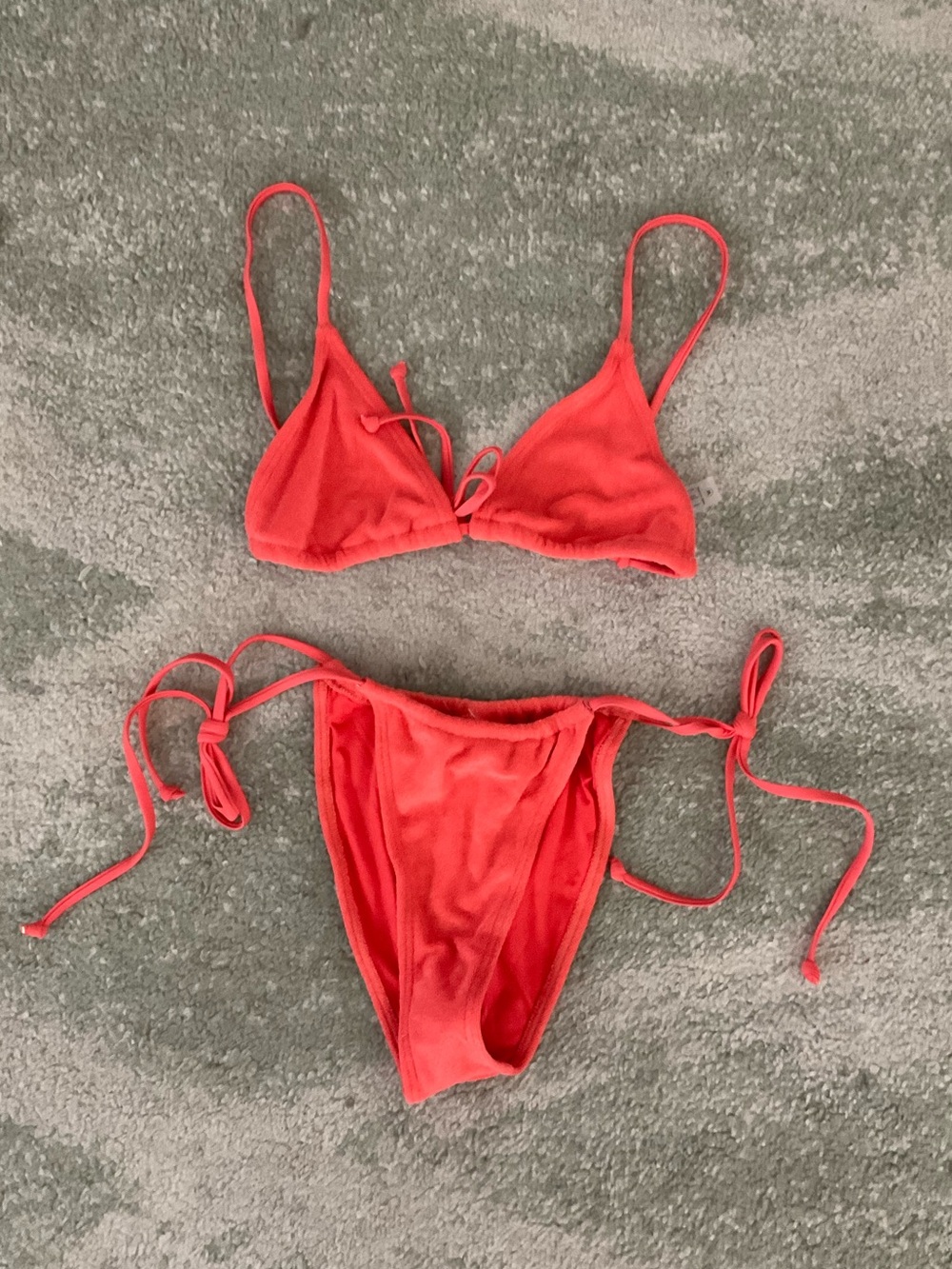 Fashion Nova Coral Tie-Side Triangle Bikini Set